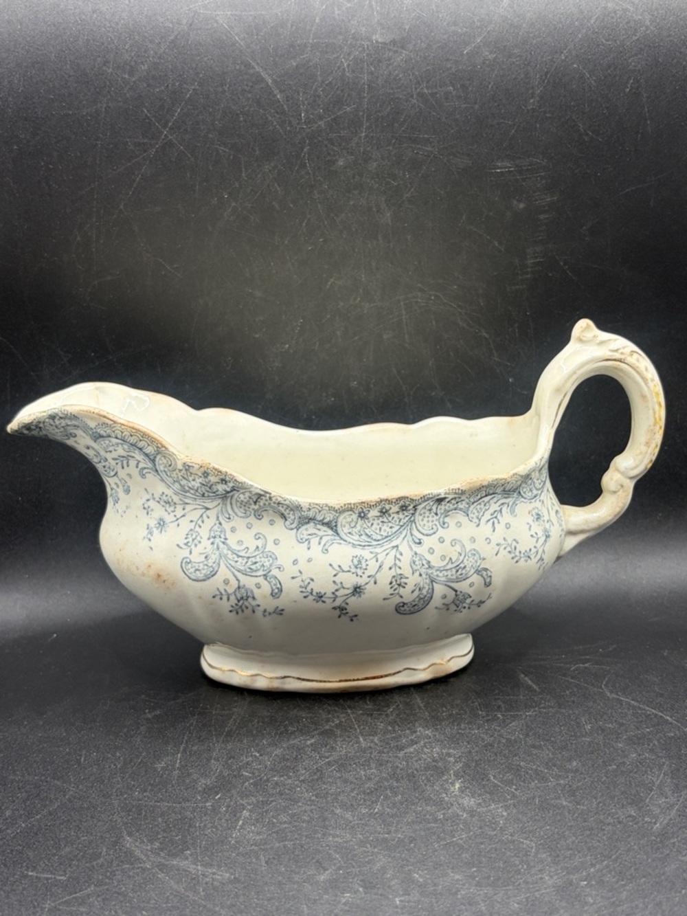 John Maddock & Sons Antique Royal Vitreous Seville Blue & White Gravy Boat